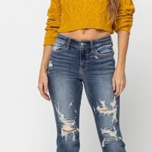 Judy Blue Boyfriend Jeans Blue Distressed